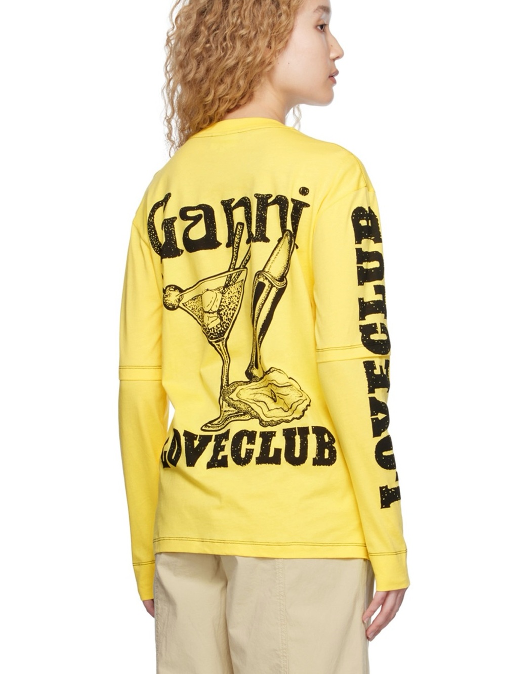Ganni Bright Yellow Loveclub Graphic Long-Sleeve Tee